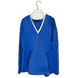 Lands’ End Blue V-Neck Hoodie Pullover Size Medium Y2K Coastal Preppy